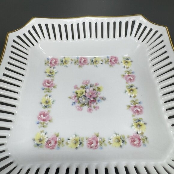 Schwarzenhammer Bavaria Hand Painted Square Reticulated Edge Dish Tray Plate VTG - Picture 5 of 10